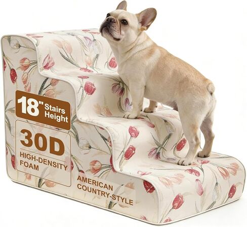 Dog Stairs for Bed & Couch 18" H, 4-Step Extra Long Dog Steps for Bed with 30D Foam, Country Style Pet Stairs for Small Dogs and Older Cats, Beige in Kuwait