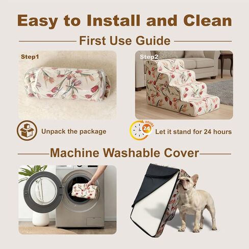 Dog Stairs for Bed & Couch 18" H, 4-Step Extra Long Dog Steps for Bed with 30D Foam, Country Style Pet Stairs for Small Dogs and Older Cats, Beige in Kuwait
