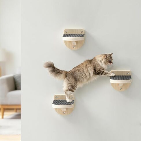 TIMHAKA 3 Pcs Cat Wall Shelves, Wooden Kitten Wall Climber for Indoor Cats, Cat Wall Step with Non-Slip Carpet for Climbing, Jumping & Playing in Kuwait