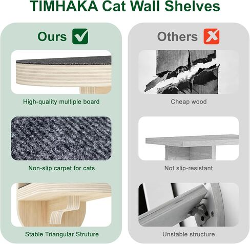 TIMHAKA 3 Pcs Cat Wall Shelves, Wooden Kitten Wall Climber for Indoor Cats, Cat Wall Step with Non-Slip Carpet for Climbing, Jumping & Playing in Kuwait