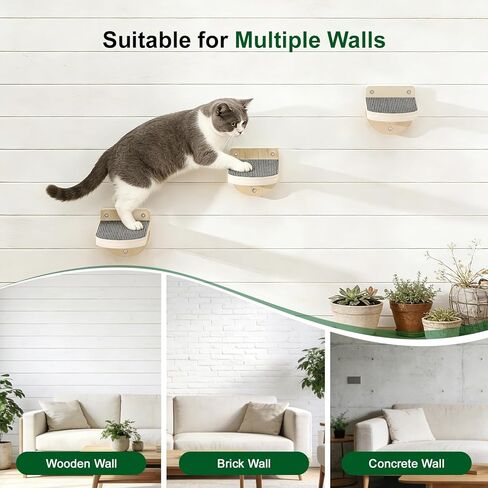 TIMHAKA 3 Pcs Cat Wall Shelves, Wooden Kitten Wall Climber for Indoor Cats, Cat Wall Step with Non-Slip Carpet for Climbing, Jumping & Playing in Kuwait