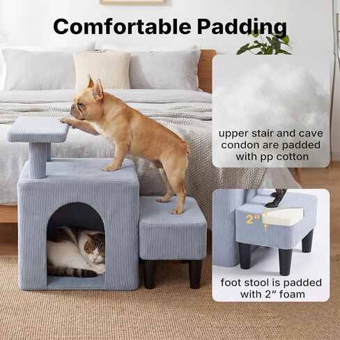 سلالم Veehoo 3 في 1 للكلاب والقطط لأريكة السرير، خطوات صغيرة غير قابلة للانزلاق للكلاب الأكبر سنًا والقطط لوضعها على السرير، محمولة مع شقة كهف ومقعد قدم مبطن، خطوات الحيوانات الأليفة للقطط في الأماكن المغلقة لكبار القطط والكلاب in Kuwait