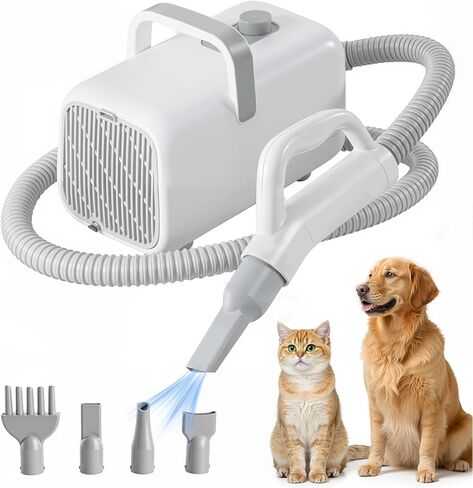 Dog Hair Dryer, Grooming Heat 1550W High Velocity Pet Blow Dryer, Speed Temperature Adjustable Dog Blower Grooming Dryer with 4 Nozzles in Kuwait