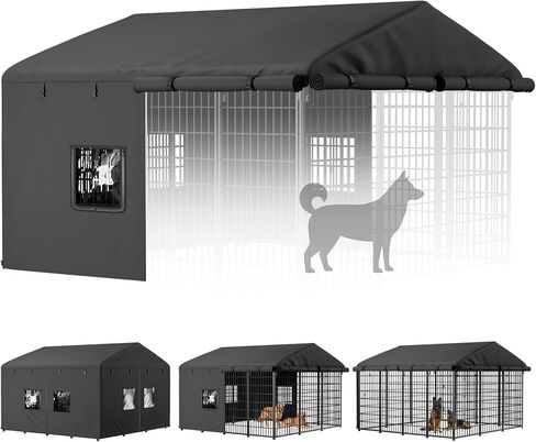 PawGiant Dog Kennel Cover Outdoor, Full Coverage Waterproof Tarp for 4x4x4.5ft Dog Crate with 600D Oxford Fabric, 4 Transparent Window & Door Curtains for Enclosure Outside, Small in Kuwait