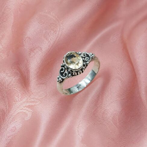 Natural Citrine Yellow Stone 925 Sterling Silver Handmade Boho Design Promise Engagement Ring For Women Gift Jewelry in Kuwait