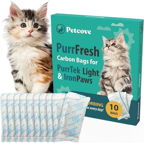 ممتص رائحة الفحم المنشط من بيتكوف - مرشحات بديلة لصندوق فضلات القطط من PurrTek Light & IronPaws - مناسبة عالميًا لأنظمة التنظيف ذاتي القلنسوة، وكبسولات قفل الأمونيا - 10 عبوات in Kuwait