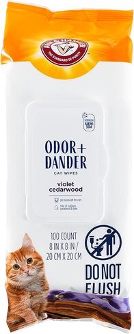 Arm and Hammer for Pets Odor Control Wipes for Cats, Violet Cedarwood Scent - Odor Eliminating Waterless Wipes with Baking Soda Between Baths, Safe Formula, 100 Count in Kuwait