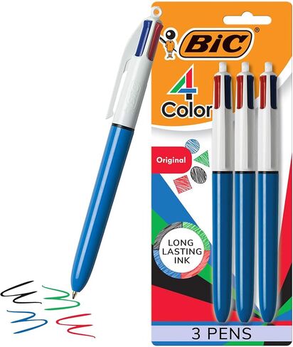 BIC 4-Color Original Retractable Ball Pens, Versatile 1.0mm Medium Point, Long-Lasting Ink, Great Gift Idea, 3-Count in Assorted Colors in Saudi Arabia