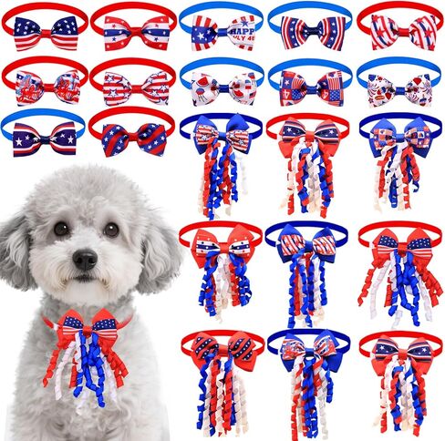 16 Pcs 4th of July Dog Bow Collars with Adjustable Slide Buckle, Bow Ties for Small Medium Dogs, Independence Day Puppy Grooming Accessories for Parades, Parties & Festivals in Kuwait