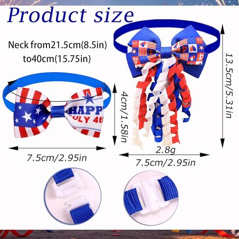 16 Pcs 4th of July Dog Bow Collars with Adjustable Slide Buckle, Bow Ties for Small Medium Dogs, Independence Day Puppy Grooming Accessories for Parades, Parties & Festivals in Kuwait
