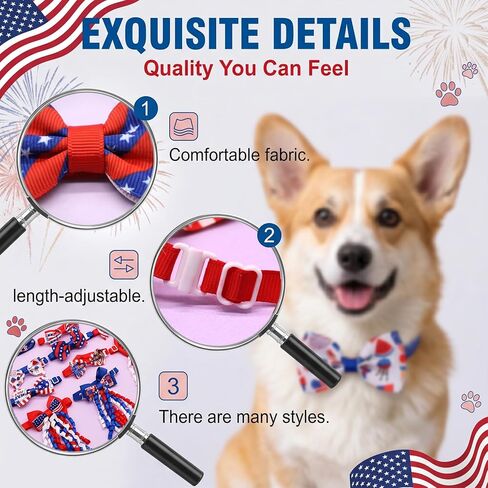 16 Pcs 4th of July Dog Bow Collars with Adjustable Slide Buckle, Bow Ties for Small Medium Dogs, Independence Day Puppy Grooming Accessories for Parades, Parties & Festivals in Kuwait