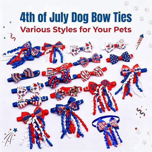 16 Pcs 4th of July Dog Bow Collars with Adjustable Slide Buckle, Bow Ties for Small Medium Dogs, Independence Day Puppy Grooming Accessories for Parades, Parties & Festivals in Kuwait