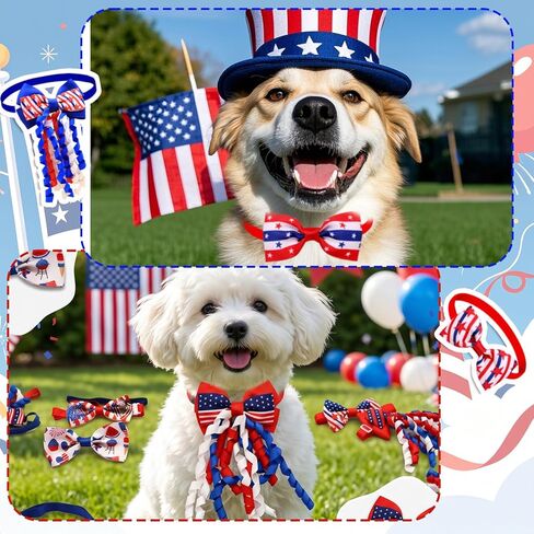 16 Pcs 4th of July Dog Bow Collars with Adjustable Slide Buckle, Bow Ties for Small Medium Dogs, Independence Day Puppy Grooming Accessories for Parades, Parties & Festivals in Kuwait