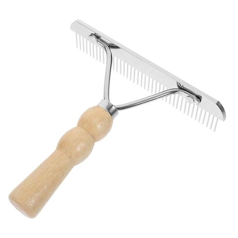 SEWACC Undercoat Grooming Rake with Anti-slip Wooden Handle, Long-tooth Metal Brush Stainless Steel Shedding Comb for Big Dogs Long-haired Cats Horse in Kuwait