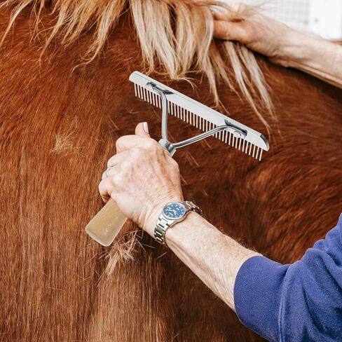 SEWACC Undercoat Grooming Rake with Anti-slip Wooden Handle, Long-tooth Metal Brush Stainless Steel Shedding Comb for Big Dogs Long-haired Cats Horse in Kuwait