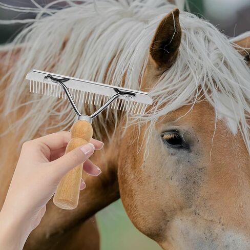 SEWACC Undercoat Grooming Rake with Anti-slip Wooden Handle, Long-tooth Metal Brush Stainless Steel Shedding Comb for Big Dogs Long-haired Cats Horse in Kuwait