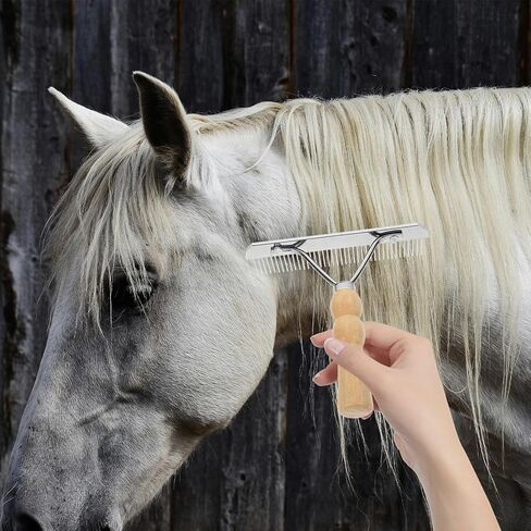 SEWACC Undercoat Grooming Rake with Anti-slip Wooden Handle, Long-tooth Metal Brush Stainless Steel Shedding Comb for Big Dogs Long-haired Cats Horse in Kuwait