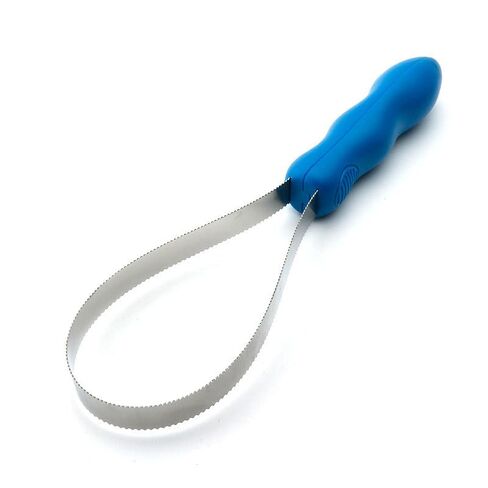 Stainless Steel Serrated Horse Sweat Scraper, Blue, Flexible Loop Blade, Ergonomic Handle, Equestrian Grooming Tool in Kuwait