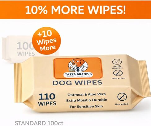 Tazza Pet Cleaning Wipes, 440 Count, Gentle Dog Wipes for Pets, Deodorizing Grooming Wipes with Oatmeal & Aloe, Fragrance Free Pet Wipes for Dogs & Puppies in Kuwait