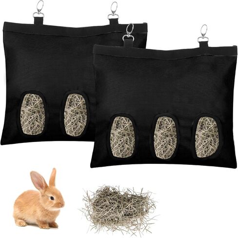 2PCS Rabbit Hay Feeder,3 Hole Hay Bag for Rabbits, Washable Hanging Small Animal Feeder for Guinea Pig Bunny Chinchillas Hamsters and Other Pets in Kuwait