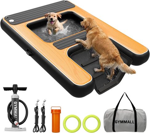 Large Dog Dock Ramp with Water Hammock 5.6 * 4ft, Inflatable Dog Water Ramp Platform 6 inch Thickened for Boat Pool Lake Sea, PVC Floating Boat Ramp for Dogs up to 330lbs, Dog Boat Ramp Black in Kuwait