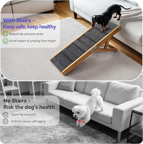 Pawaboo Dog Ramp, Foldable Small Pet Dog Ramp for Sofa, Couch, Stairs with Non-Slip Pad, 4 Adjustable Height from 13'' to 21", Walnut in Kuwait