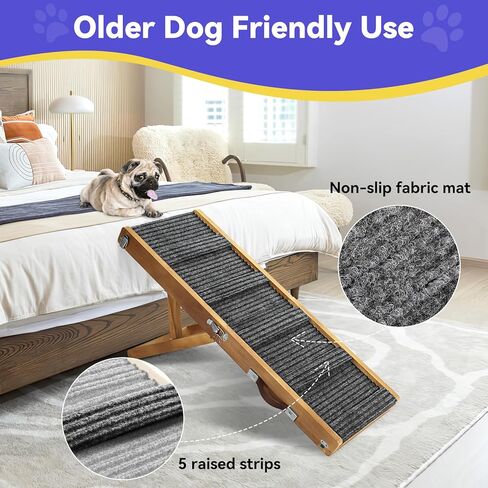 Pawaboo Dog Ramp, Foldable Small Pet Dog Ramp for Sofa, Couch, Stairs with Non-Slip Pad, 4 Adjustable Height from 13'' to 21", Walnut in Kuwait