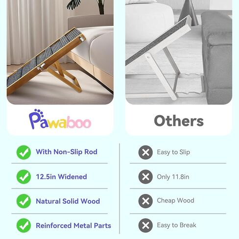 Pawaboo Dog Ramp, Foldable Small Pet Dog Ramp for Sofa, Couch, Stairs with Non-Slip Pad, 4 Adjustable Height from 13'' to 21", Walnut in Kuwait