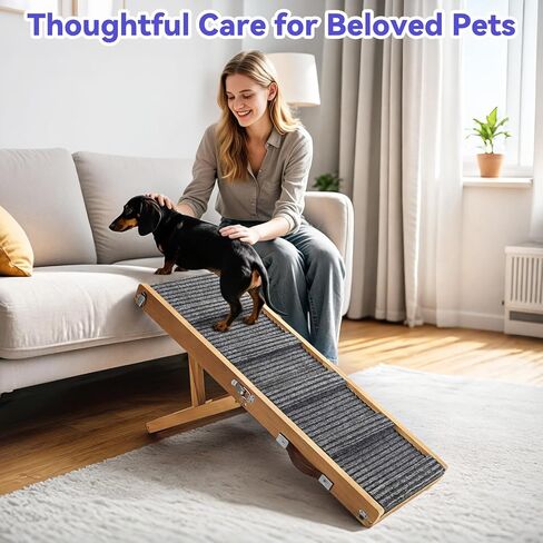 Pawaboo Dog Ramp, Foldable Small Pet Dog Ramp for Sofa, Couch, Stairs with Non-Slip Pad, 4 Adjustable Height from 13'' to 21", Walnut in Kuwait