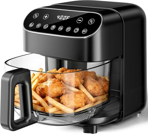 Kismile 5QT Glass Air Fryer, BPA-Free Non Toxic AirFryer with Digital Touch Control, 1500W Portable Airfryer, Dishwasher Safe Basket, Up to 400°F, Cooks with 95% Less Oil(Black) in Saudi Arabia