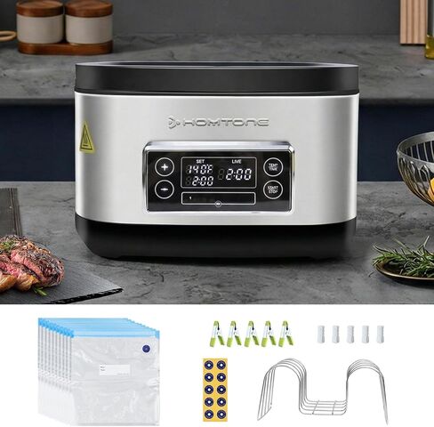 طباخ Homtone Sous Vide، تصميم الكل في واحد بسعة 8 لتر مع تحكم دقيق في درجة الحرارة، دوران مياه ثلاثي الأبعاد، إعداد سهل 1000 وات لإعداد وجبة شريحة لحم الدجاج in Kuwait