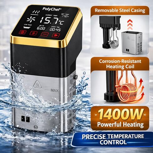 طباخ Sous Vide التجاري بقدرة 1400 وات، جهاز تدوير غمر مع تحكم دقيق في درجة الحرارة ومؤقت، شاشة LCD كبيرة، مقاومة للماء IPX7، مضخة تسخين سريعة، آلة Sous Vide للاستخدام المنزلي والتجاري in Kuwait