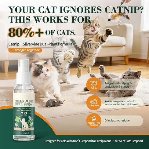 Kiddix Catnip Spray for Cats, Cat Nip Spray with Natural Dual-Plant Silvervine Formula, Relieve Stress and Refresh Scratching Post & Toys, Mess-Free, 3.4 fl oz in Kuwait