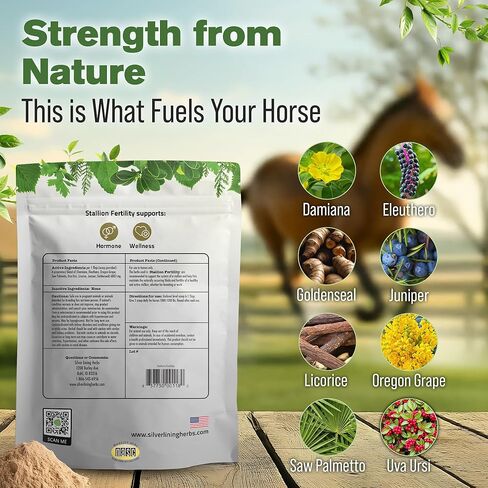 Silver Lining Herbs Stallion Fertility Supplements a Natural Libido & Energy Horse Supplement for Male Horses Help Keeps Stallions in Top Breeding Condition - Equine Herbal Horse Supplements - 1 lb in Kuwait