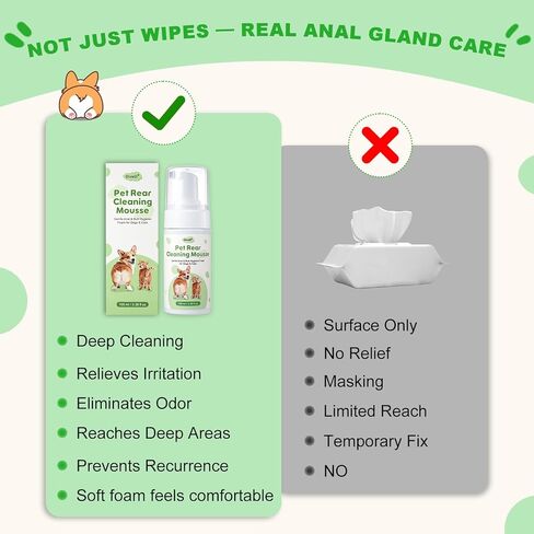 Pet Anal Gland Cleaner & Dog Butt Wash Mousse - No-Rinse Deodorizing Foam for Dogs & Cats - Deep Cleansing for Itchy Scooting, Fishy Odors & Sticky Mess in Kuwait