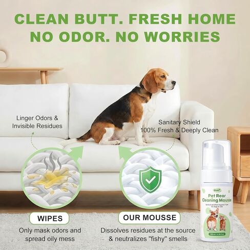 Pet Anal Gland Cleaner & Dog Butt Wash Mousse - No-Rinse Deodorizing Foam for Dogs & Cats - Deep Cleansing for Itchy Scooting, Fishy Odors & Sticky Mess in Kuwait
