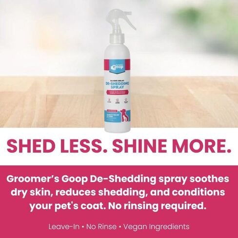 بخاخ إزالة تساقط الشعر من Groomer's Goop Dander - تركيبة تُترك على البشرة تلطف البشرة الجافة، وتقلل من تساقط الشعر والوبر، وترطب بالكولاجين النباتي والزنك، ومنظفات جوز الهند - 8 أونصة in Kuwait