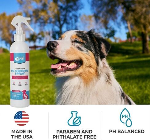 بخاخ إزالة تساقط الشعر من Groomer's Goop Dander - تركيبة تُترك على البشرة تلطف البشرة الجافة، وتقلل من تساقط الشعر والوبر، وترطب بالكولاجين النباتي والزنك، ومنظفات جوز الهند - 8 أونصة in Kuwait