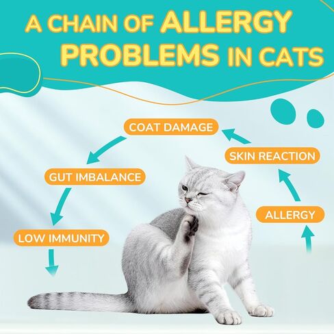 Woyamay Cat Allergy Relief for Cats with Probiotics, 500 Crunchy Cat Probiotic & Allergy Chews, Cat Allergy Treats to Stop Itching & Scratching, Probiotics for Cats Support Gut Health, Chicken Flavor in Kuwait