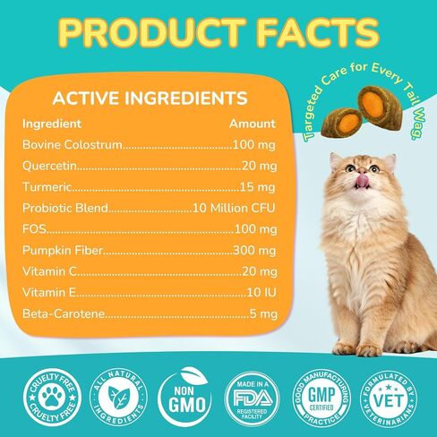 Woyamay Cat Allergy Relief for Cats with Probiotics, 500 Crunchy Cat Probiotic & Allergy Chews, Cat Allergy Treats to Stop Itching & Scratching, Probiotics for Cats Support Gut Health, Chicken Flavor in Kuwait