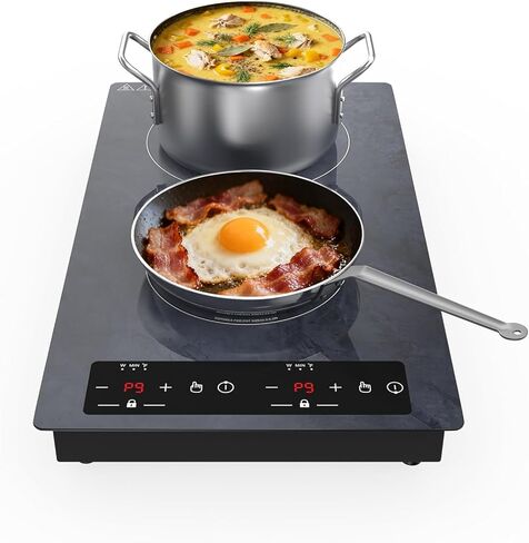 Double Induction Cooktop, Portable Induction Stove Hot Plate with 9-Level Touch Control, Safety Lock, Auto Shutoff Timer Setting, Overheating Protection for Apartments, RVs, Camping in Kuwait