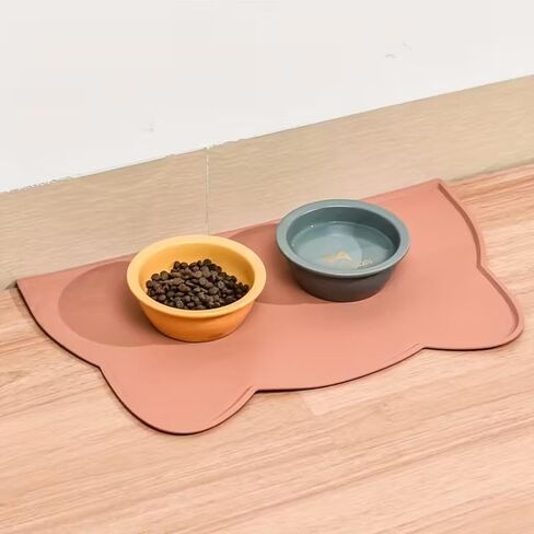 Non-Slip Pet Food Mat, Waterproof Cat & Dog Pet Feeding Tray with Raised Edges, Spill-Proof, Grey in Kuwait