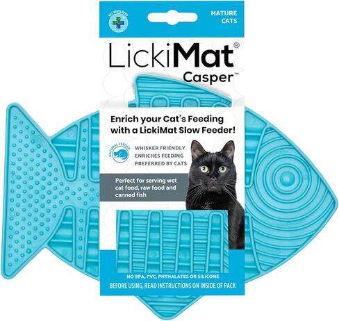 LickiMat Casper، حصيرة لعق بطيئة للقطط على شكل سمكة، تقلل من القلق والملل؛ مثالي للطعام أو الحلوى أو الزبادي أو زبدة الفول السوداني. بديل ممتع لوعاء أو طبق القطط ذو التغذية البطيئة، باللون الفيروزي in Kuwait