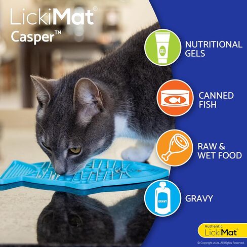 LickiMat Casper، حصيرة لعق بطيئة للقطط على شكل سمكة، تقلل من القلق والملل؛ مثالي للطعام أو الحلوى أو الزبادي أو زبدة الفول السوداني. بديل ممتع لوعاء أو طبق القطط ذو التغذية البطيئة، باللون الفيروزي in Kuwait