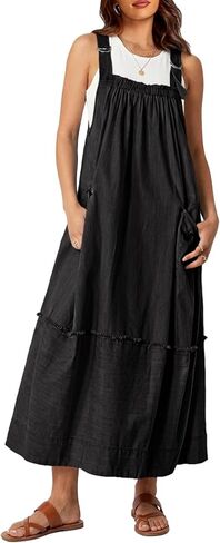 جرس Cicy Bell Women's Women Women Tome Dress Nasualable Strap Back Back Draphstring Lourd Jumper Bib Maxi Dresses مع جيوب in Saudi Arabia