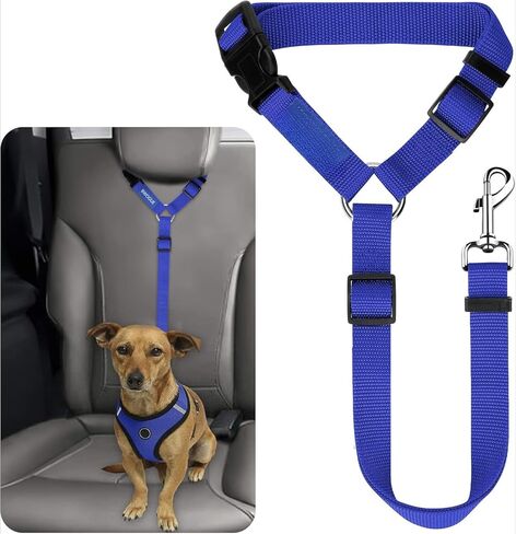 1pc Pet Dog Cat Seat Belts, Car Headrest Restraint Adjustable Safety Leads Vehicle Seatbelt Harness, Keep Your Pet Safe On The Road: Pet Car Safety Rope & Ring Dog Car Seat Belt(Blue) in Kuwait