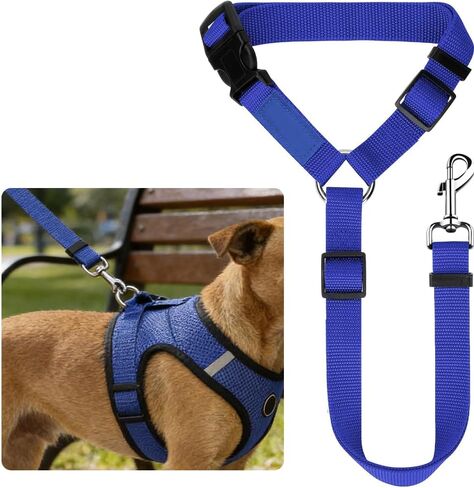 1pc Pet Dog Cat Seat Belts, Car Headrest Restraint Adjustable Safety Leads Vehicle Seatbelt Harness, Keep Your Pet Safe On The Road: Pet Car Safety Rope & Ring Dog Car Seat Belt(Blue) in Kuwait