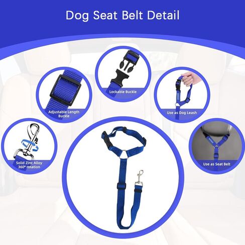1pc Pet Dog Cat Seat Belts, Car Headrest Restraint Adjustable Safety Leads Vehicle Seatbelt Harness, Keep Your Pet Safe On The Road: Pet Car Safety Rope & Ring Dog Car Seat Belt(Blue) in Kuwait