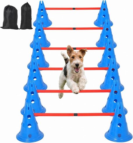 Dog Training Equipment Training Equipment Set – Obstacle Course Kit with 70" Tunnel, Jumping Ring, Adjustable Hoop, Weave Poles, Hurdle Cones, Rods, Treat Pouch, Pause Box, Includes Storage Bag in Kuwait