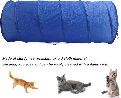Drfeify Dog Agility Training Tunnel Portable Tear Proof Round Tunnel for Dog Play Training, Blue Oxford Fabric 23.6 X 59.1in in Kuwait